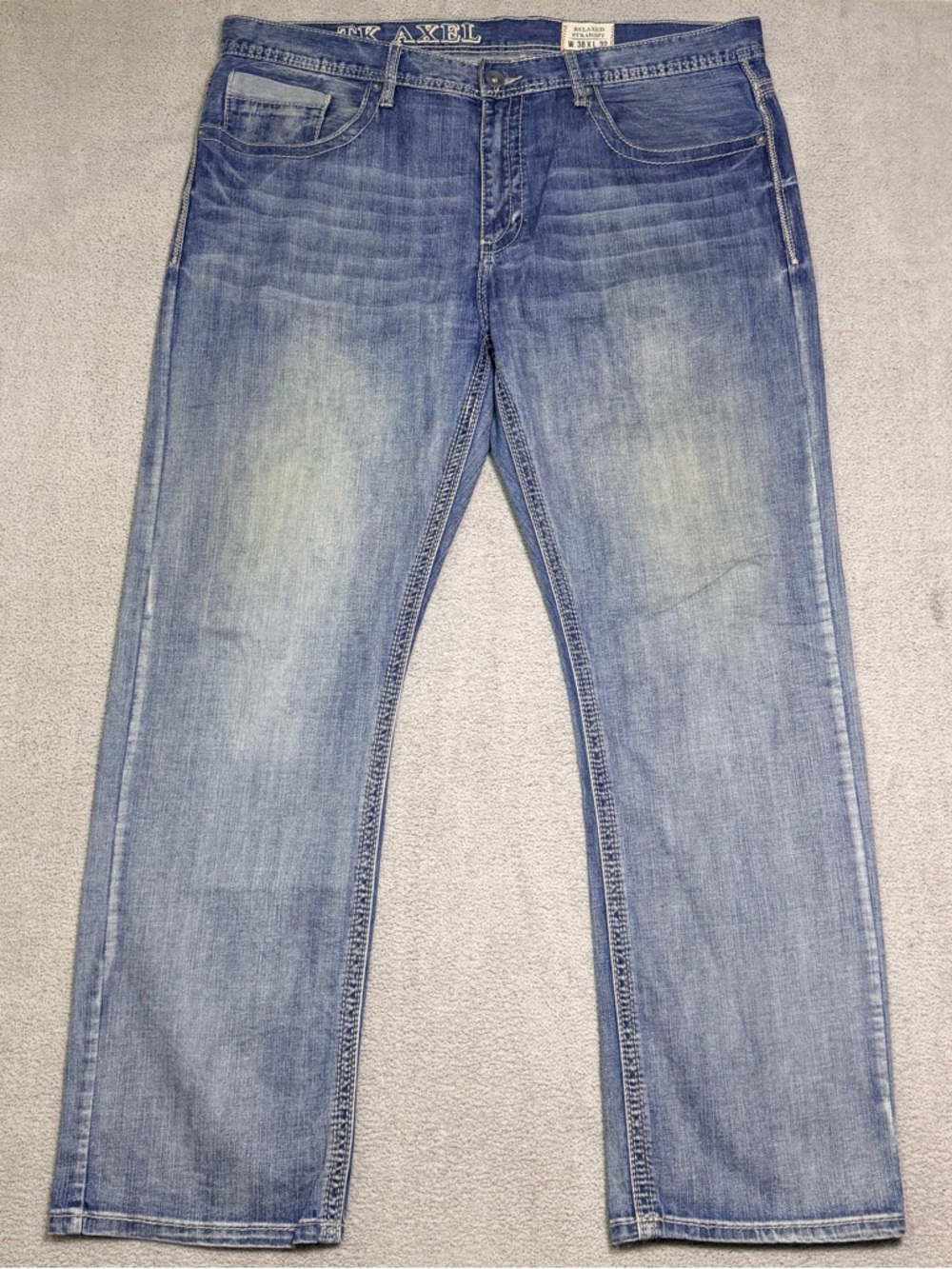 TK Axel Jeans Men’s 38x32 Relaxed Straight Medium Wash Whisker Faded Denim